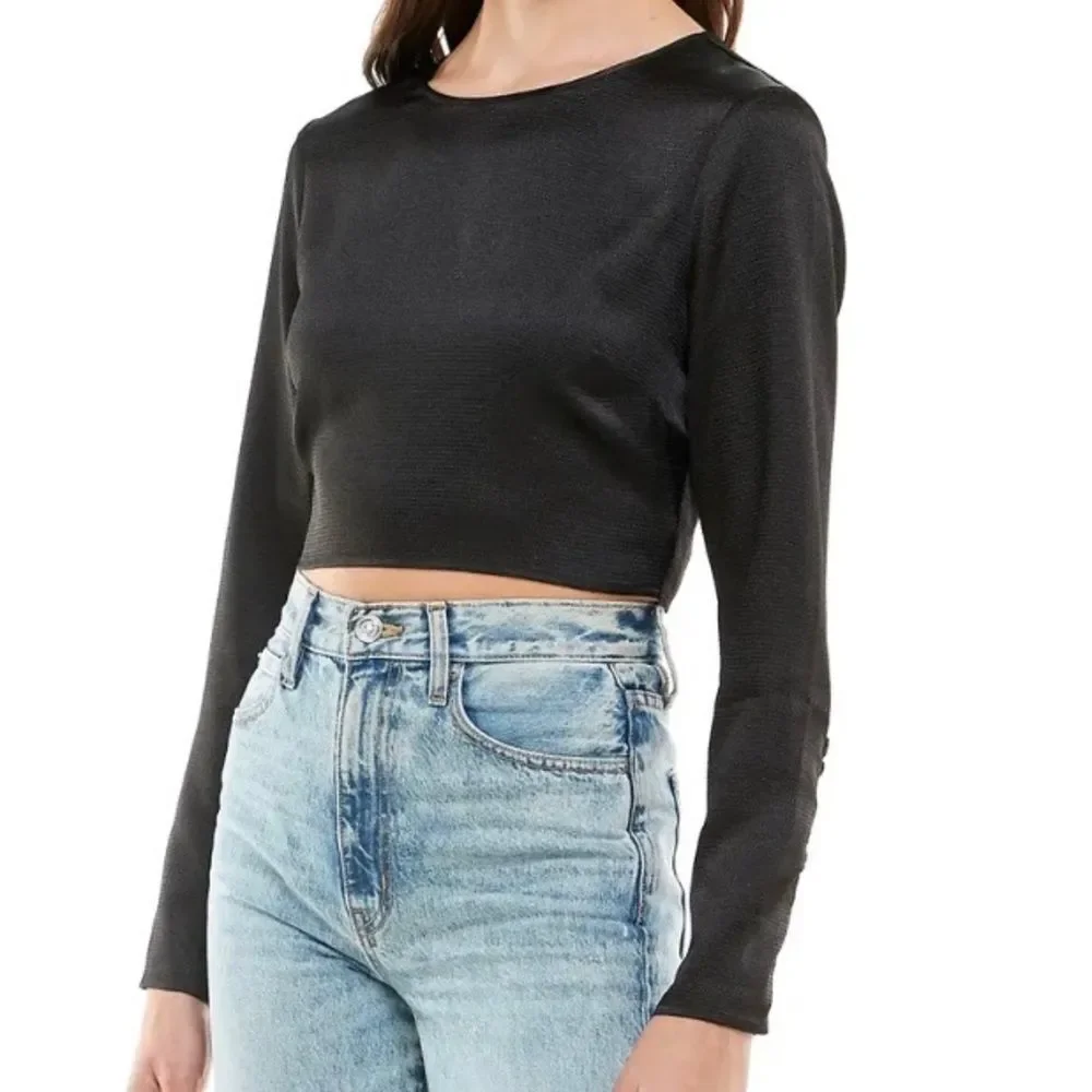 Wayf Natural Instincts Open Lace Up Back Top Black Small NWT